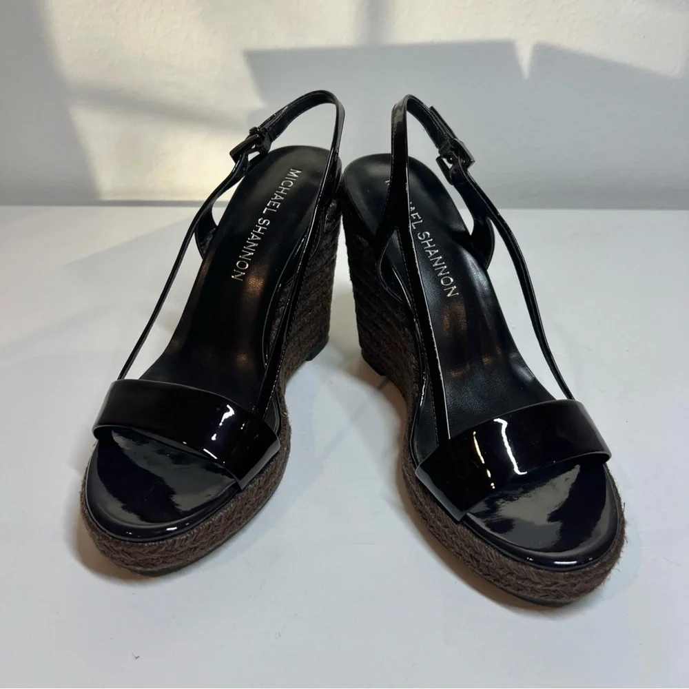 Michael Shannon Women’s Wedge Heels 6.5 Patent Leather Dark Brown
